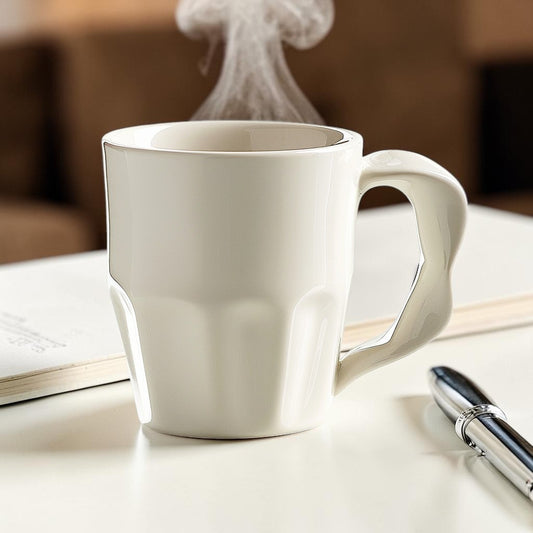 Tcozy Minimalist Ceramic Coffee Mug - Matte Coated Double-Ear Handle Tea Cup (12 oz)